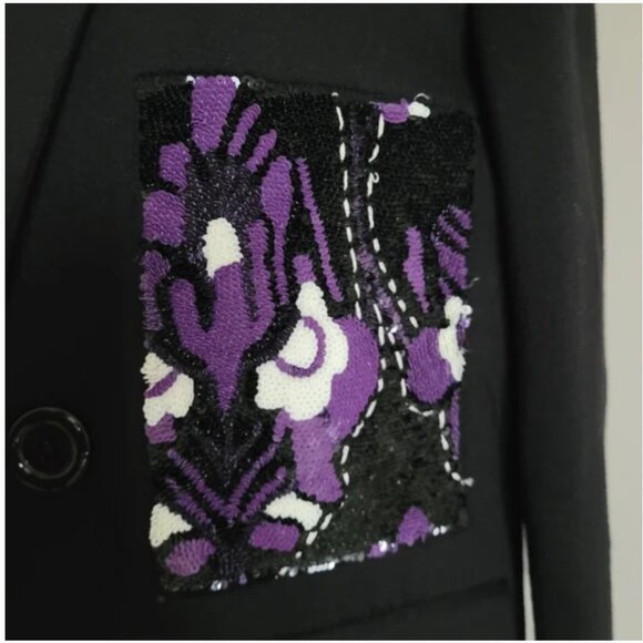 Anthropologie Dhruv Kapoor Sequin Patch Overcoat Large Black size XS - Picture 7 of 7